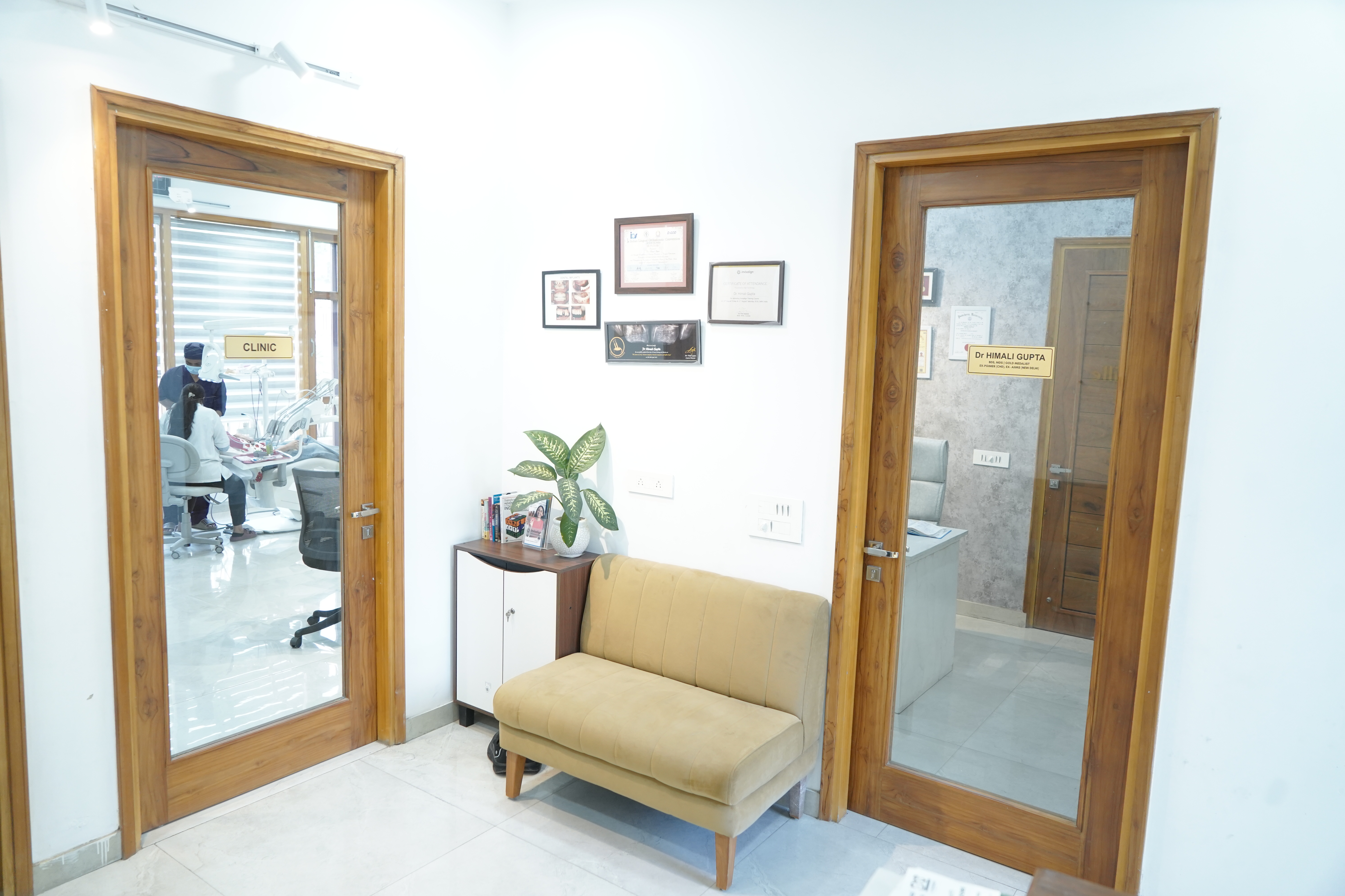 Dental Ville clinic hallway with treatment room doors